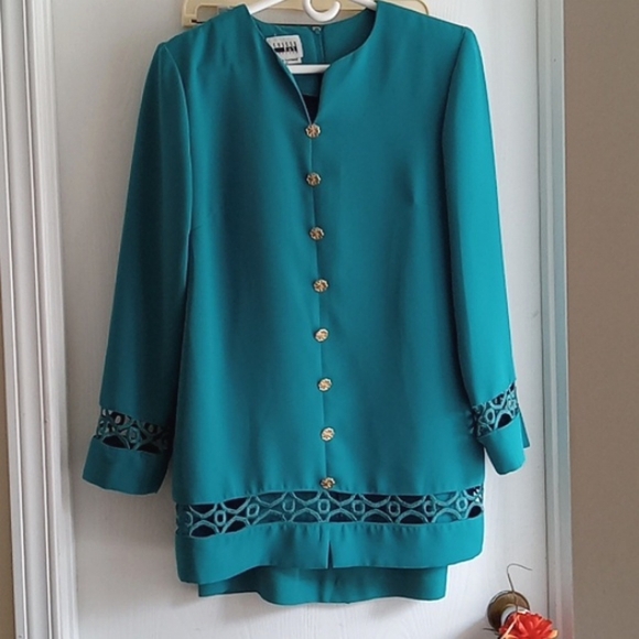 Leslie Fay| Vintage Turquoise Cut-Out Jacket & Skirt Suit - Picture 8 of 8
